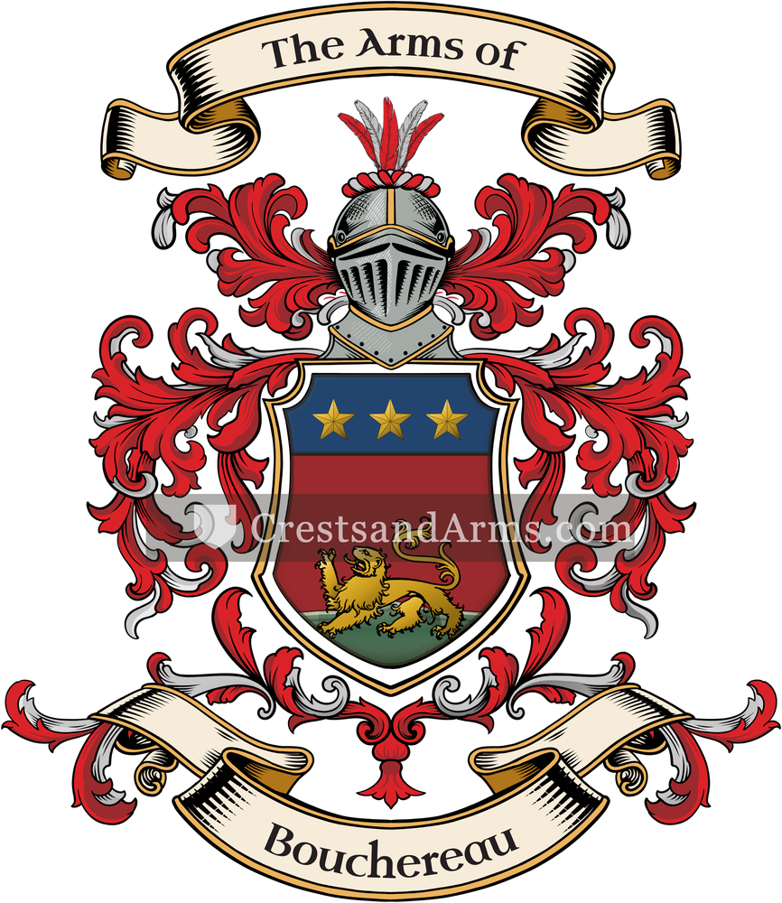 The Bouchereau coat of arms, drawn from the recorded blazon