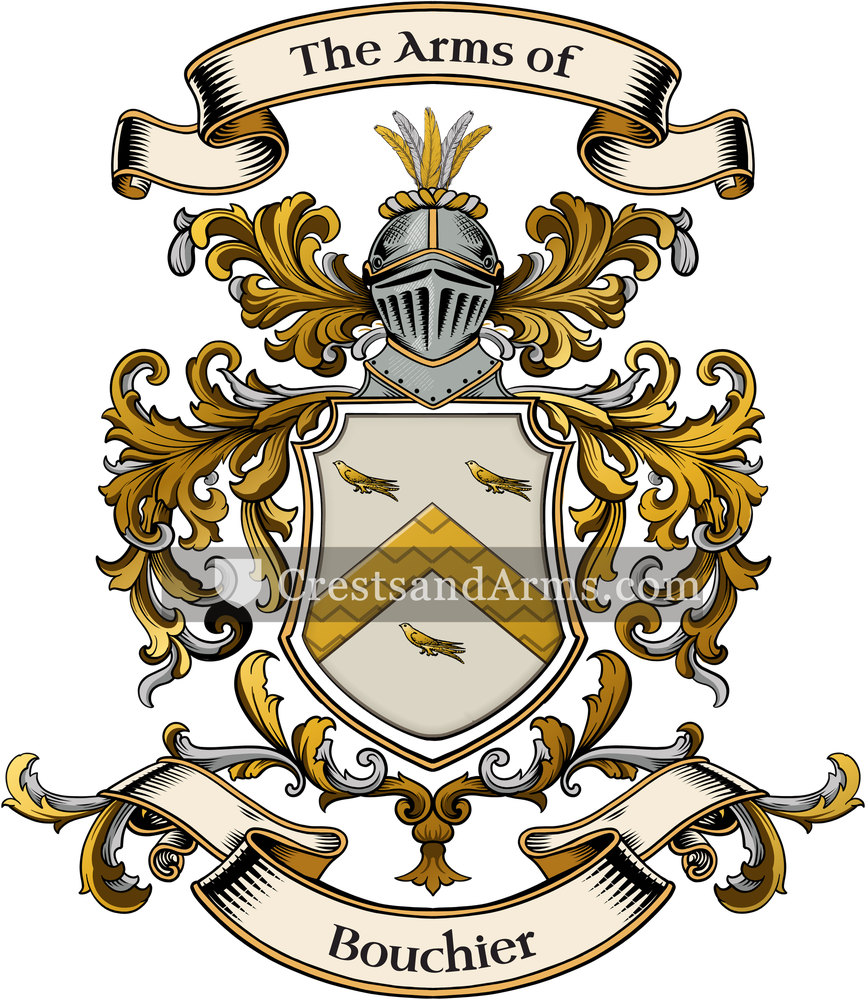 The Bouchier coat of arms, drawn from the recorded blazon