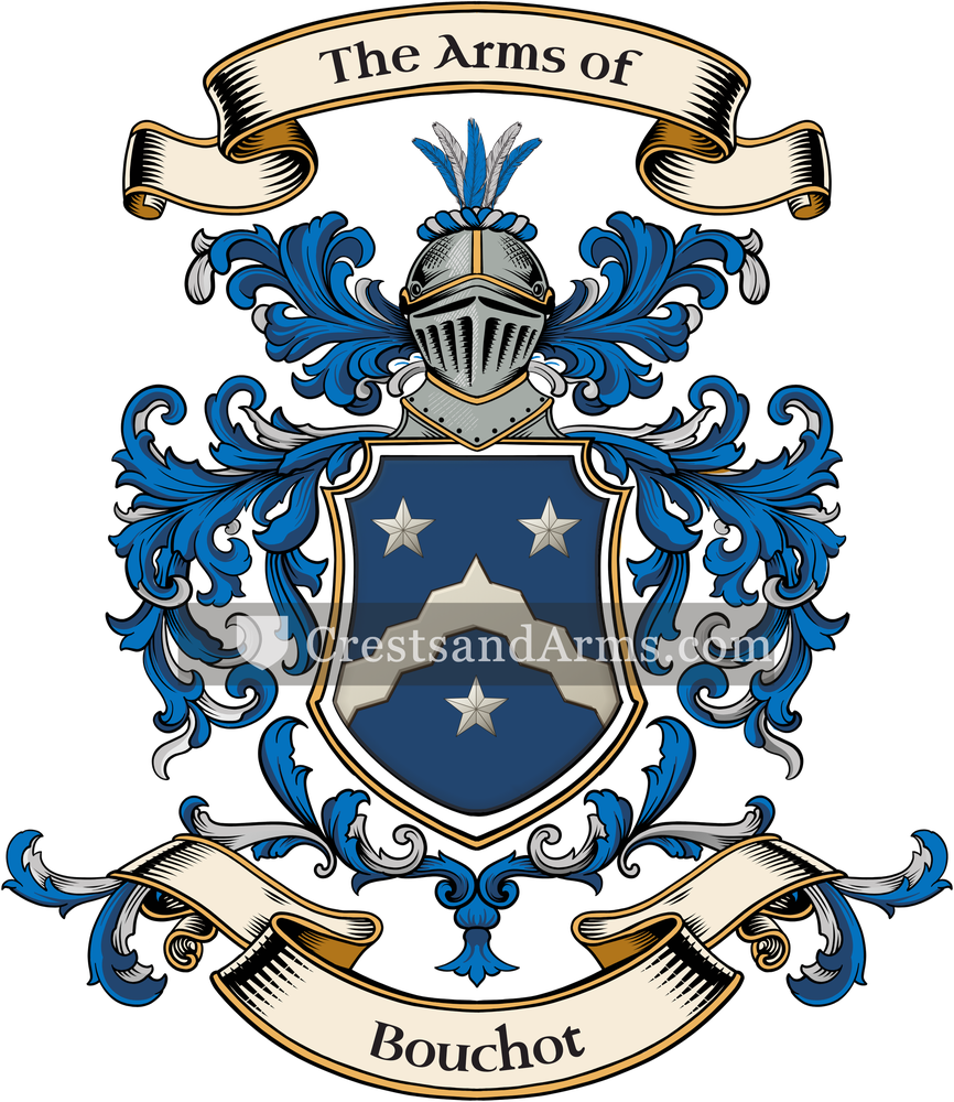 The Bouchot coat of arms, drawn from the recorded blazon