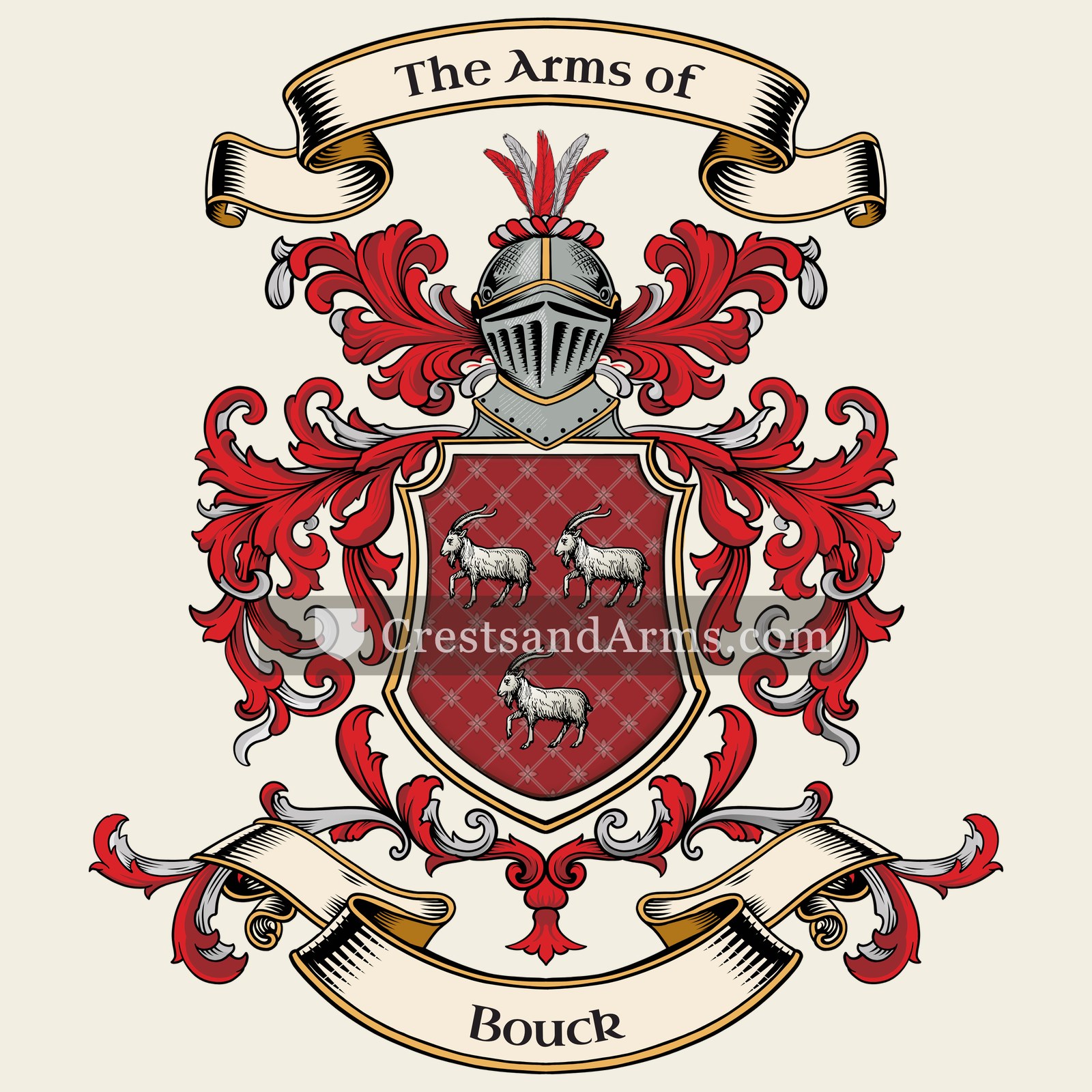 The Bouck coat of arms, drawn from the recorded blazon
