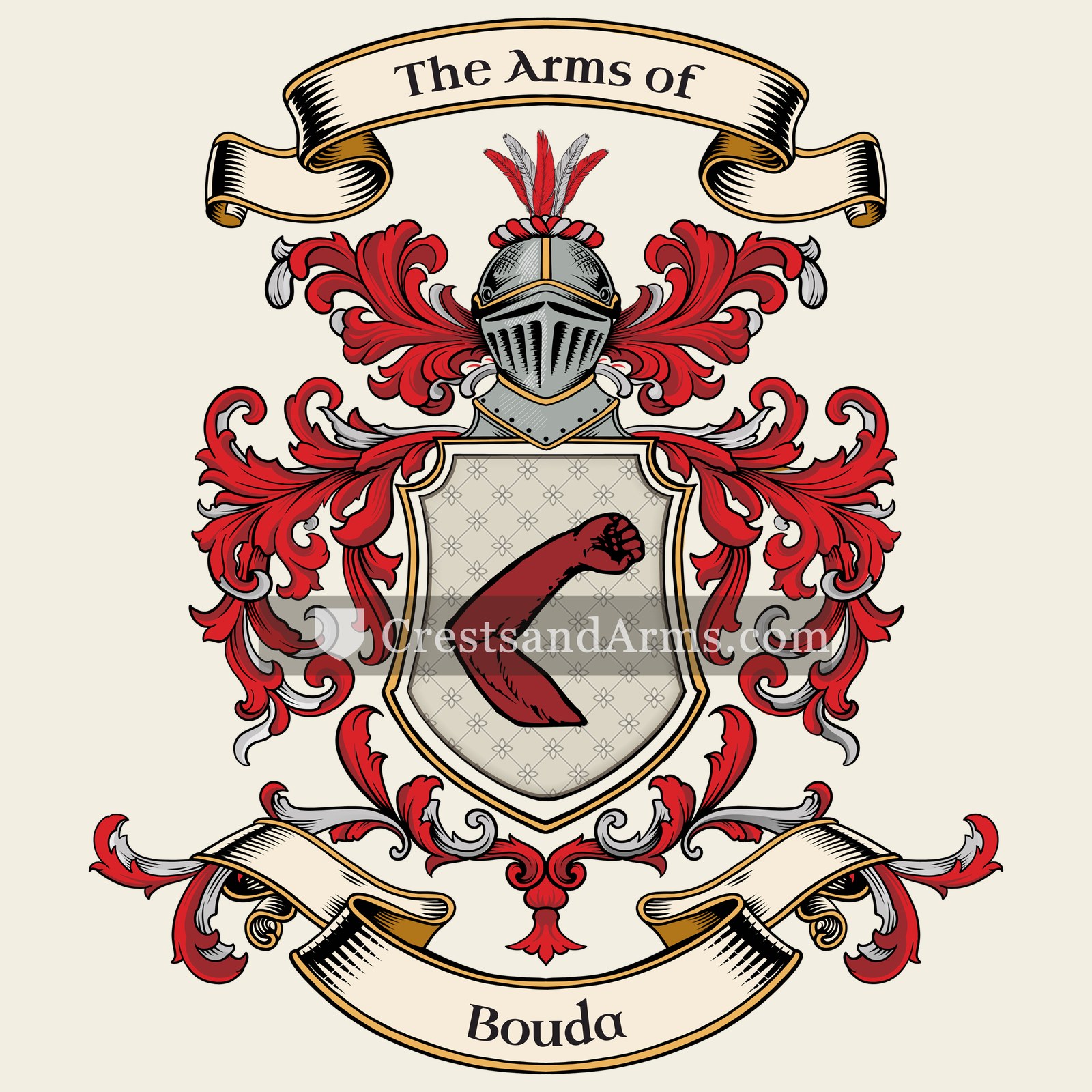 The Bouda coat of arms, drawn from the recorded blazon