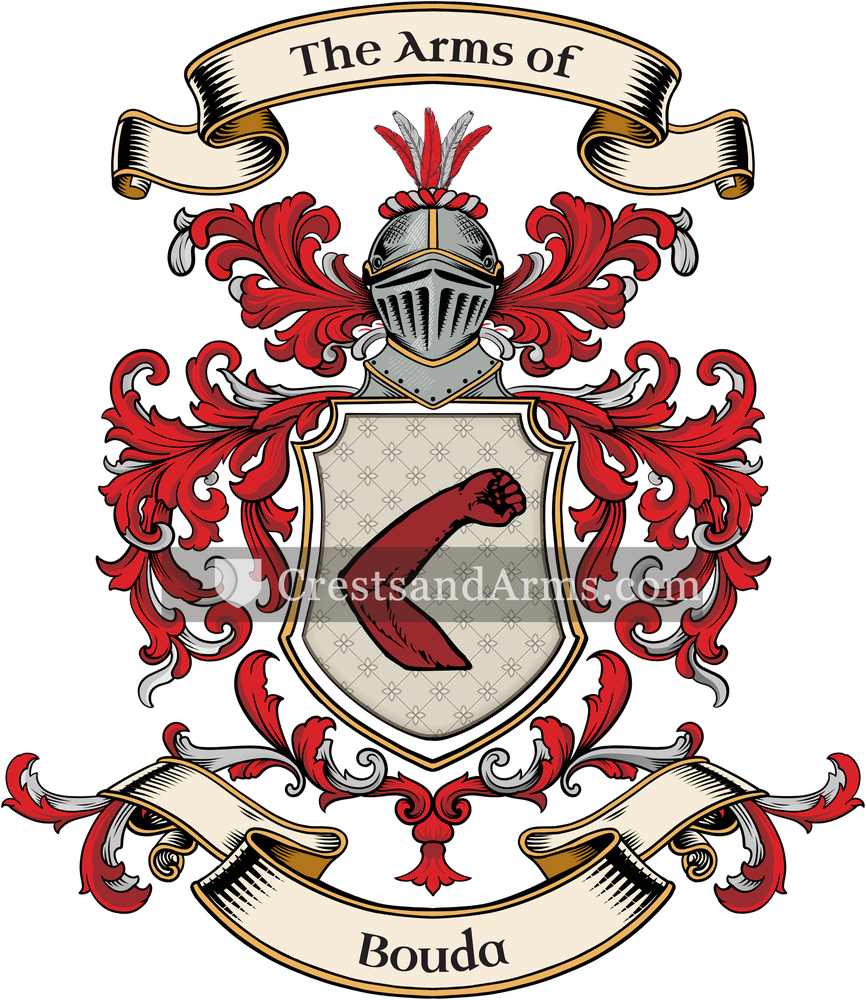 The Bouda coat of arms, drawn from the recorded blazon