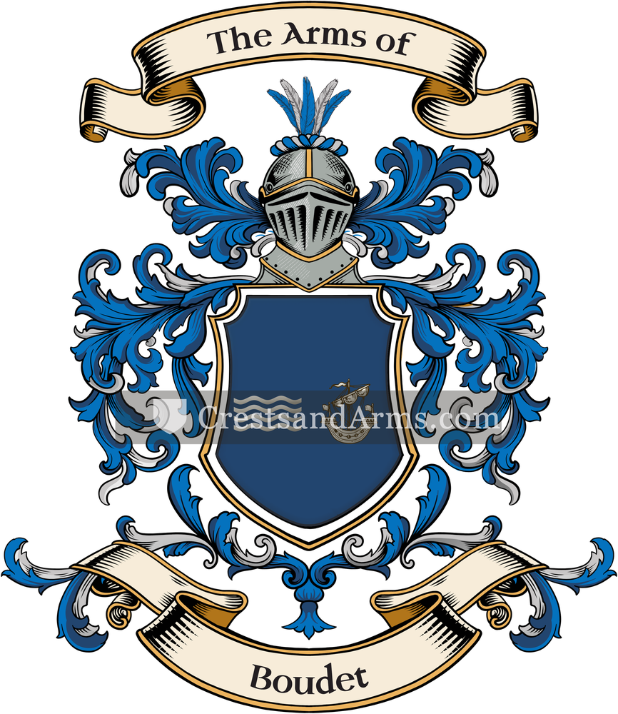 The Boudet coat of arms, drawn from the recorded blazon