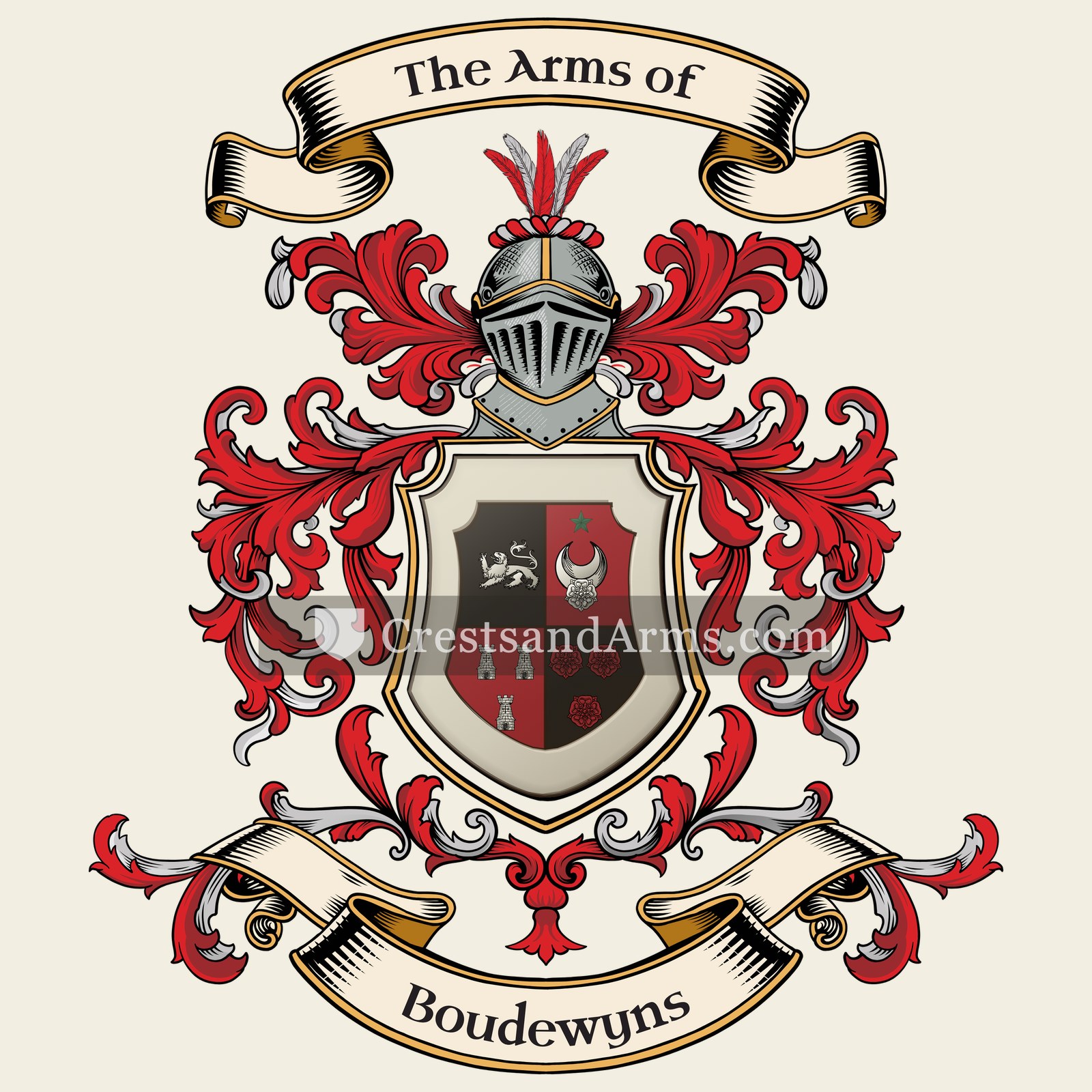 The Boudewyns coat of arms, drawn from the recorded blazon