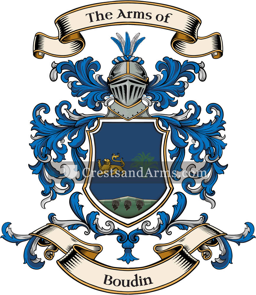 The Boudin coat of arms, drawn from the recorded blazon