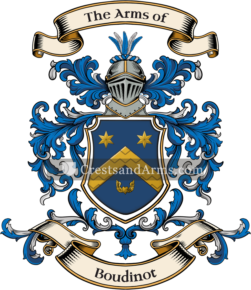 The Boudinot coat of arms, drawn from the recorded blazon