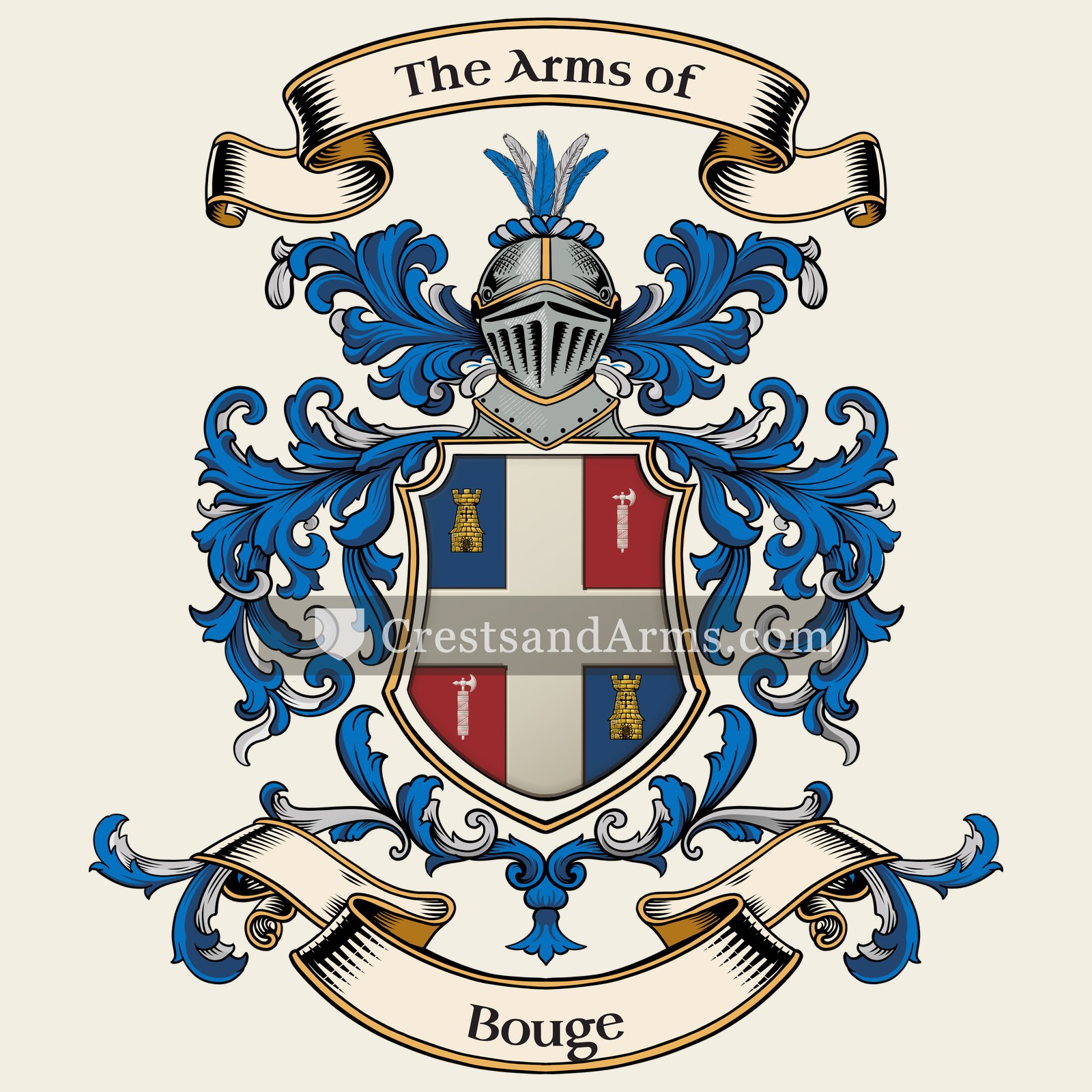 The Bouge coat of arms, drawn from the recorded blazon