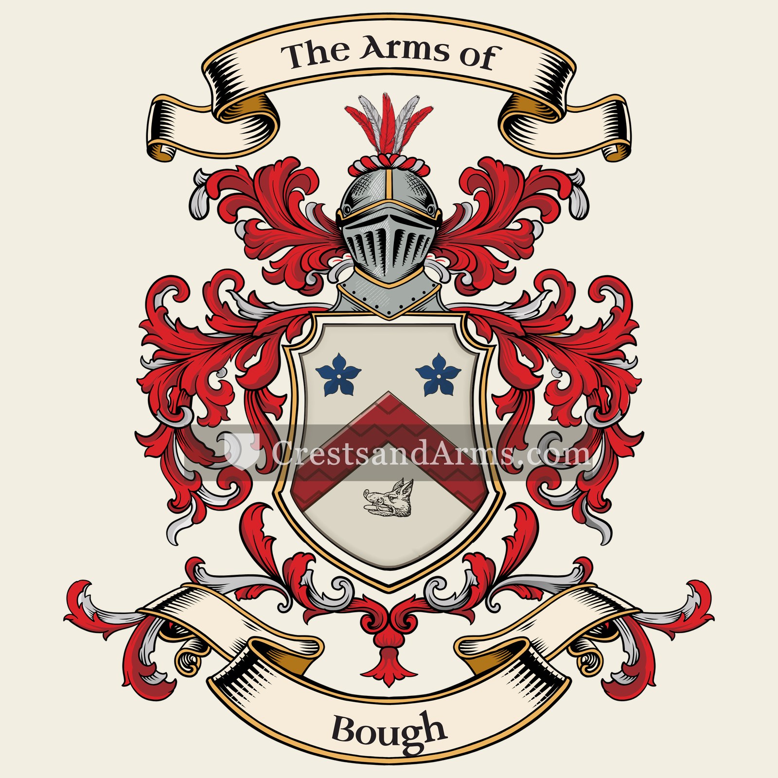 The Bough coat of arms, drawn from the recorded blazon