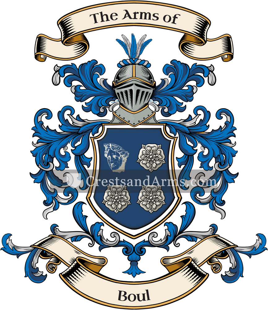 The Boul coat of arms, drawn from the recorded blazon