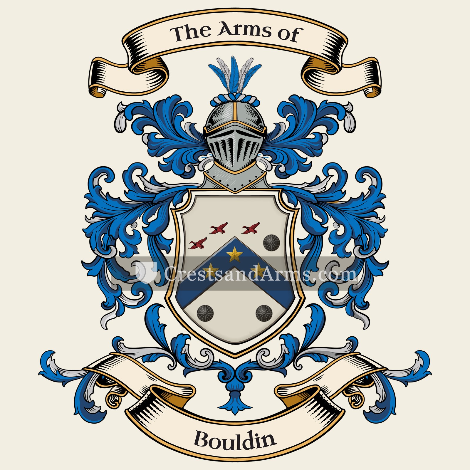 The Bouldin coat of arms, drawn from the recorded blazon