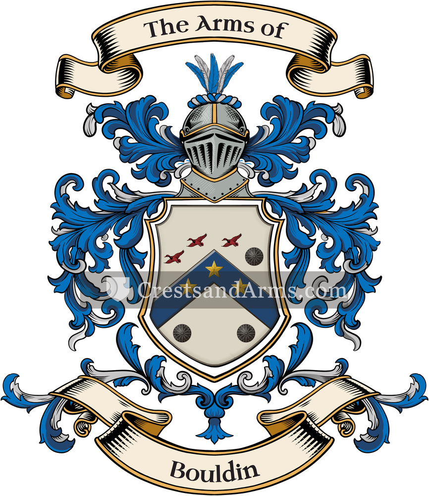 The Bouldin coat of arms, drawn from the recorded blazon