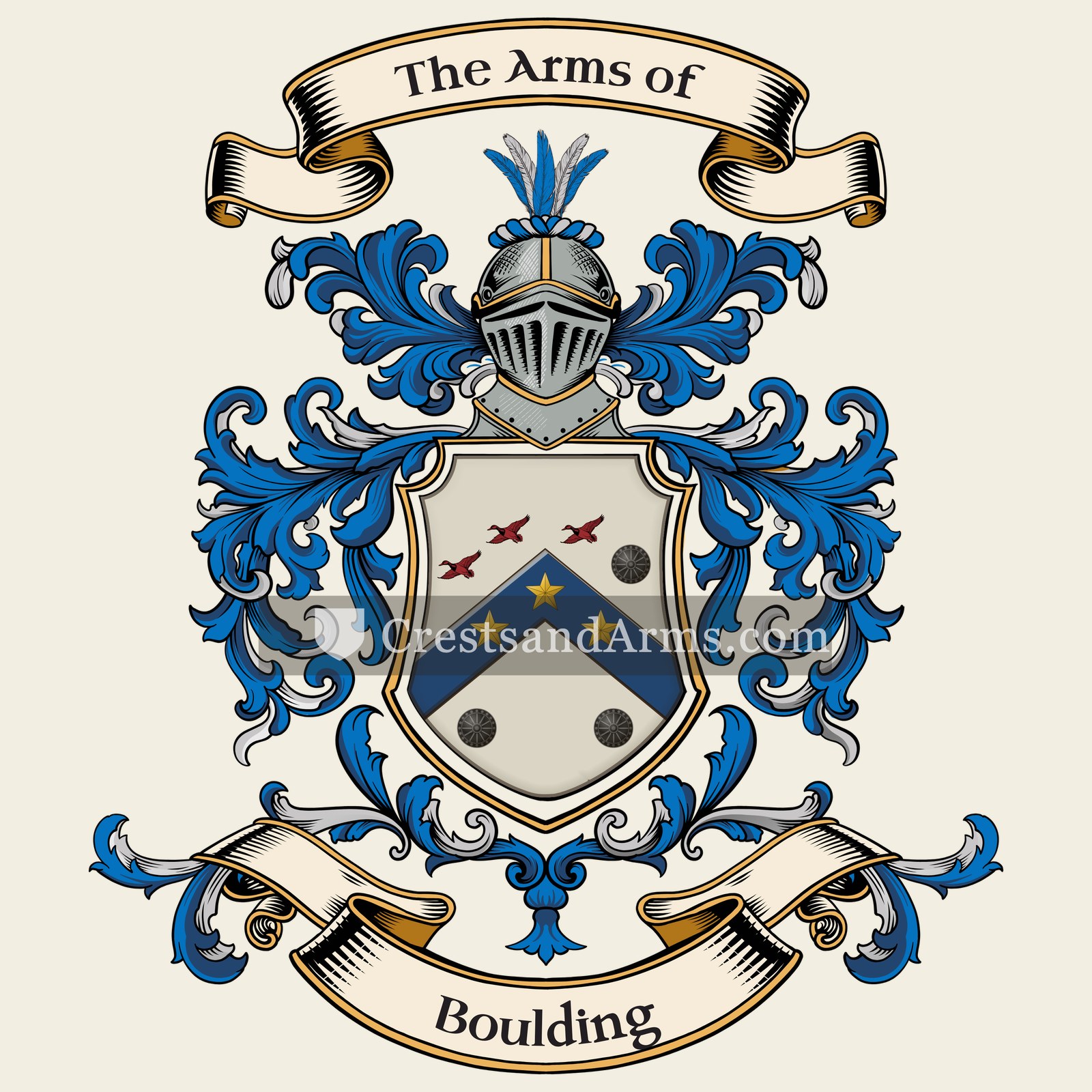 The Boulding coat of arms, drawn from the recorded blazon
