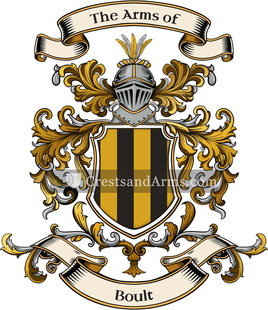 The Boult coat of arms, drawn from the recorded blazon
