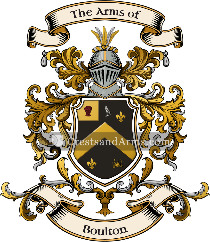 The Boulton coat of arms, drawn from the recorded blazon