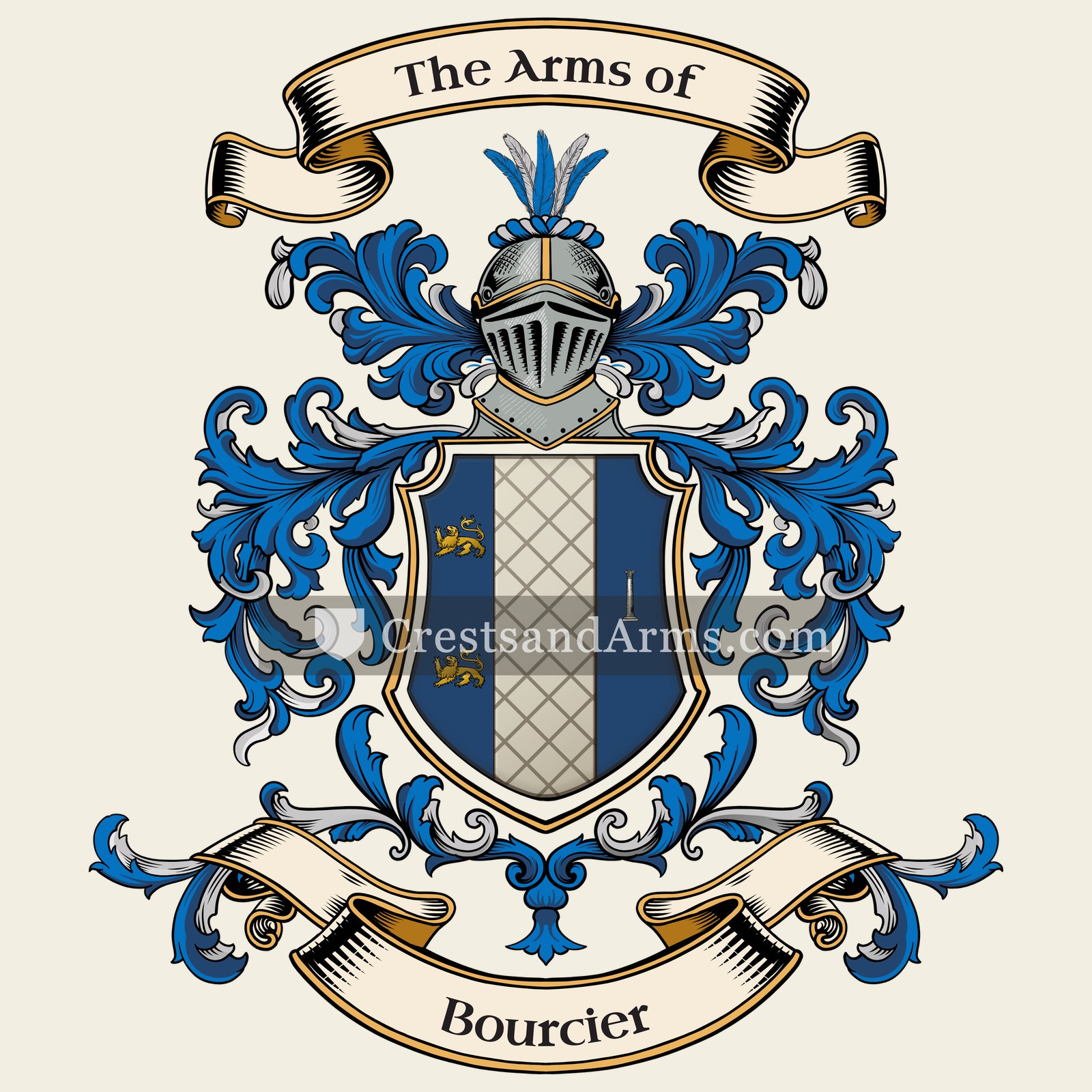 The Bourcier coat of arms, drawn from the recorded blazon