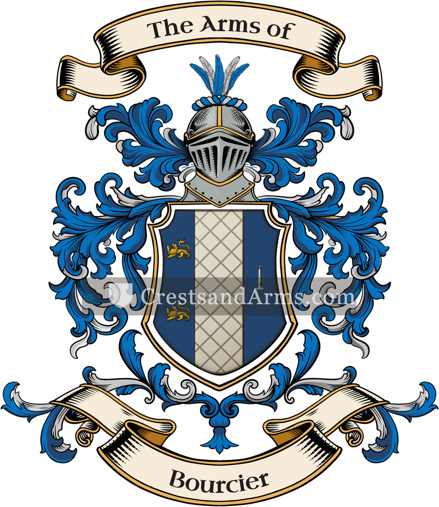 The Bourcier coat of arms, drawn from the recorded blazon
