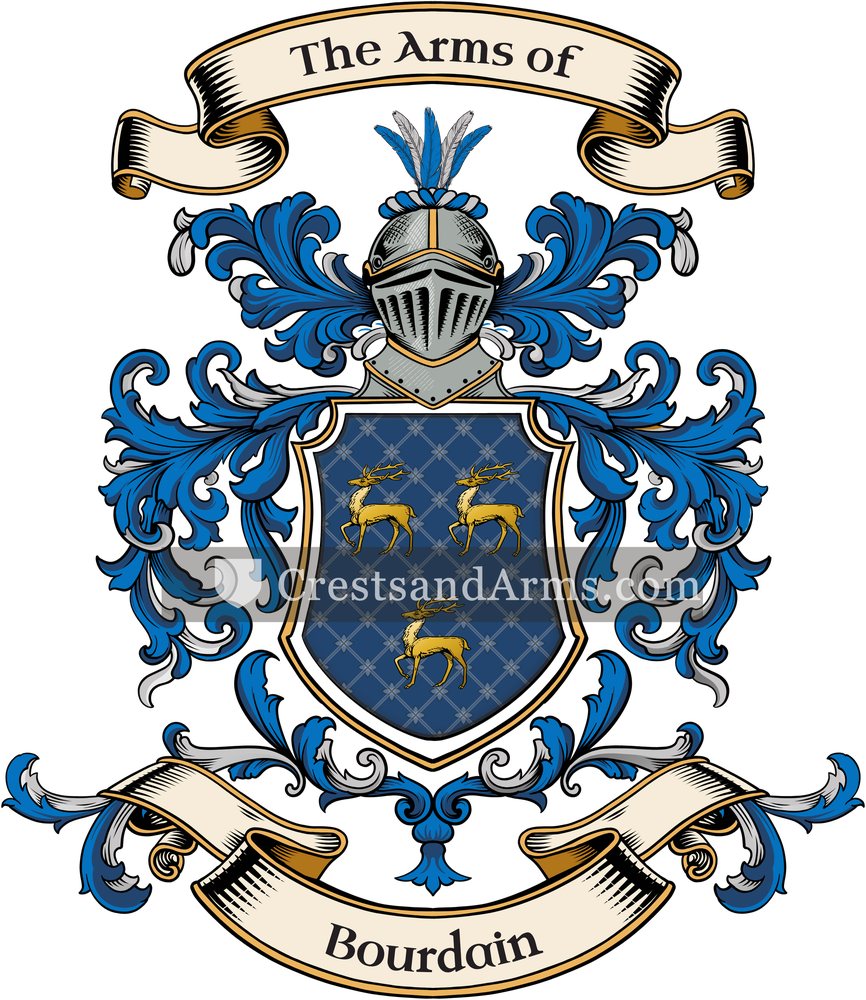 The Bourdain coat of arms, drawn from the recorded blazon