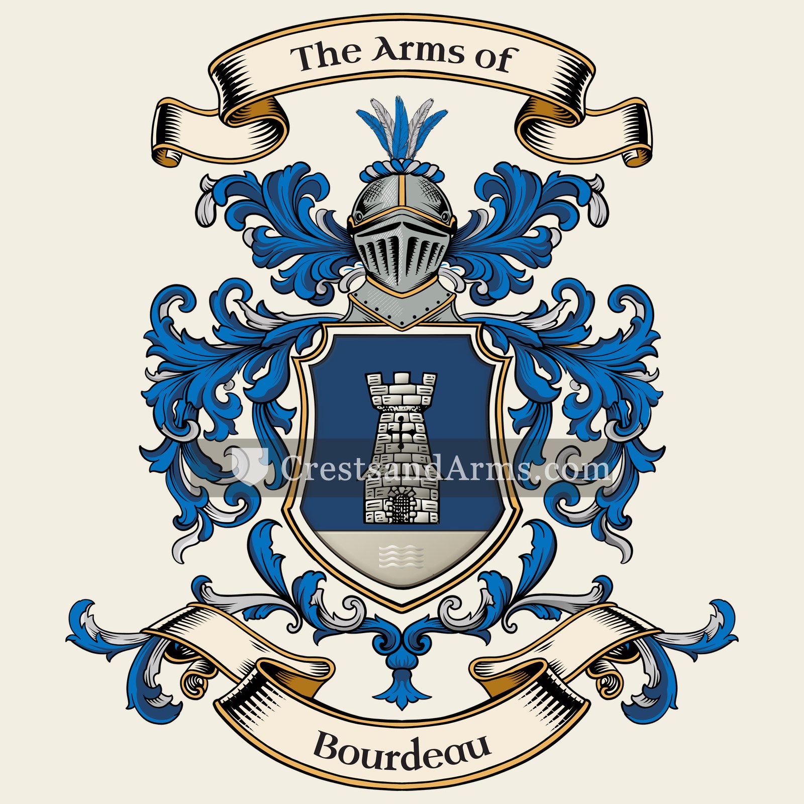 The Bourdeau coat of arms, drawn from the recorded blazon