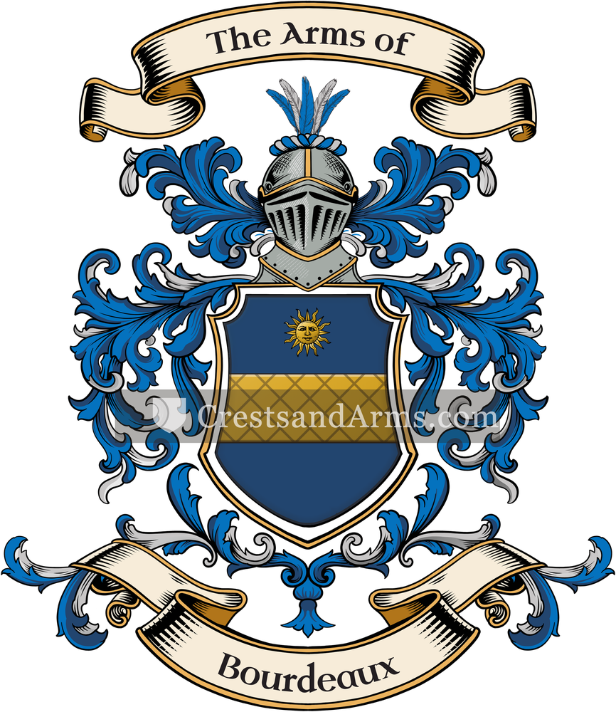 The Bourdeaux coat of arms, drawn from the recorded blazon