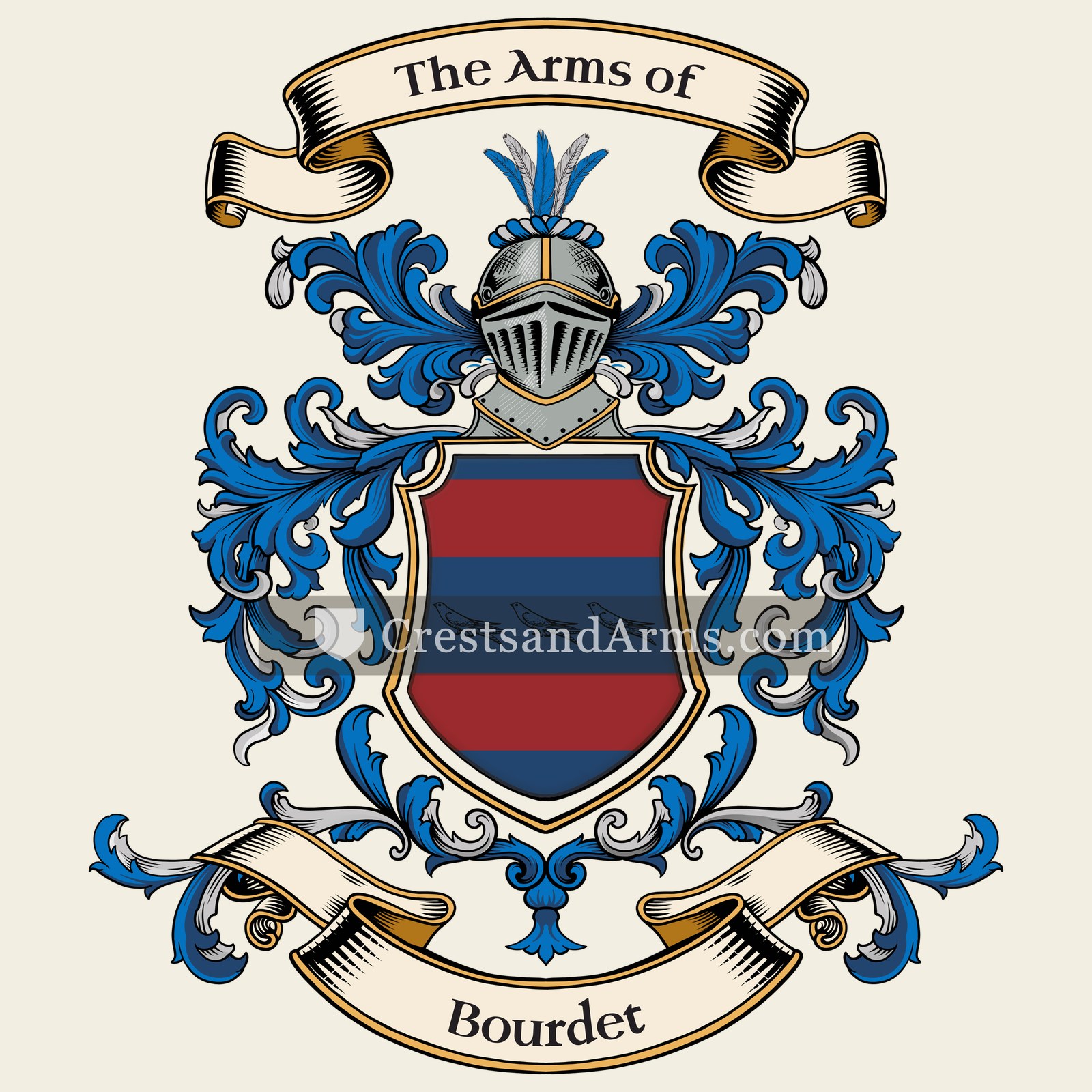 The Bourdet coat of arms, drawn from the recorded blazon