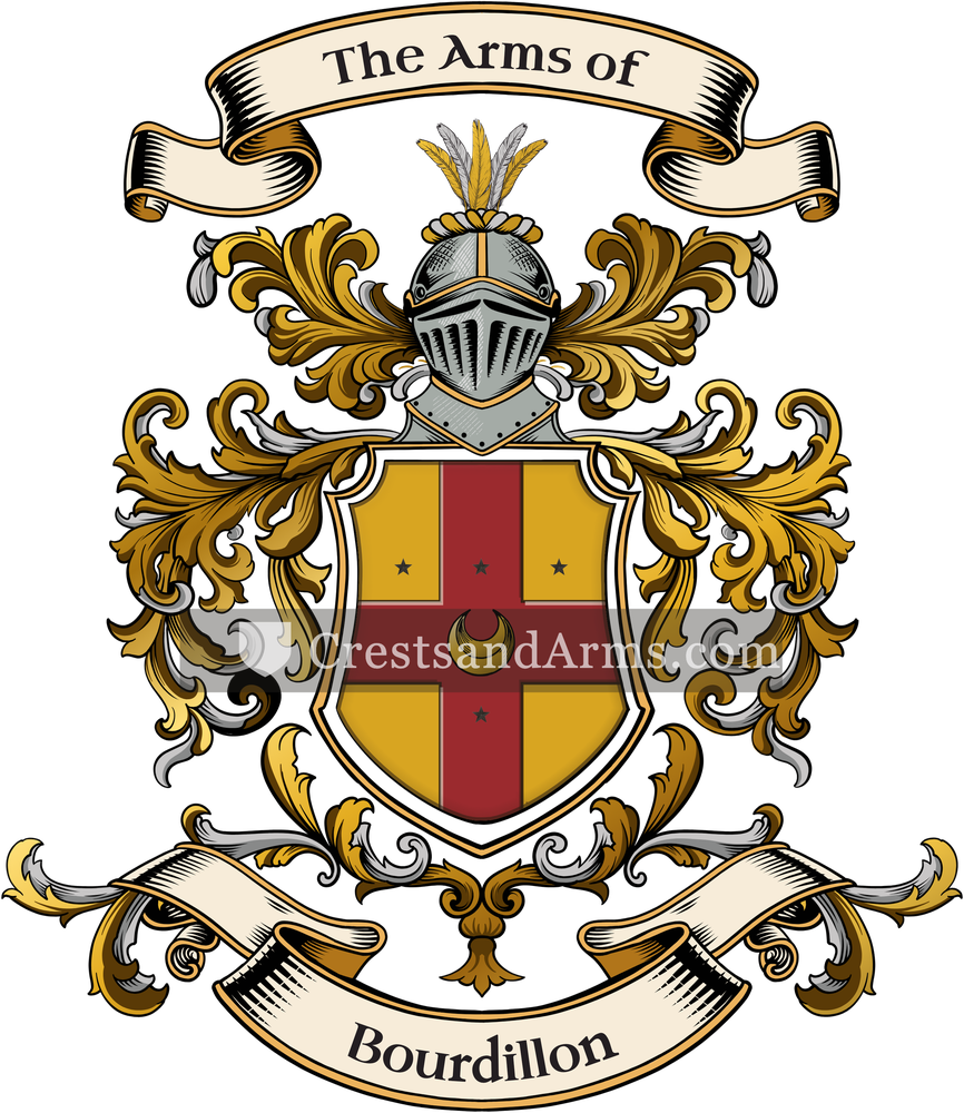 The Bourdillon coat of arms, drawn from the recorded blazon