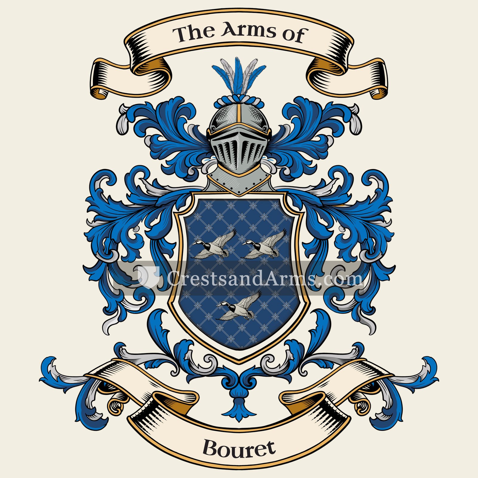 The Bouret coat of arms, drawn from the recorded blazon