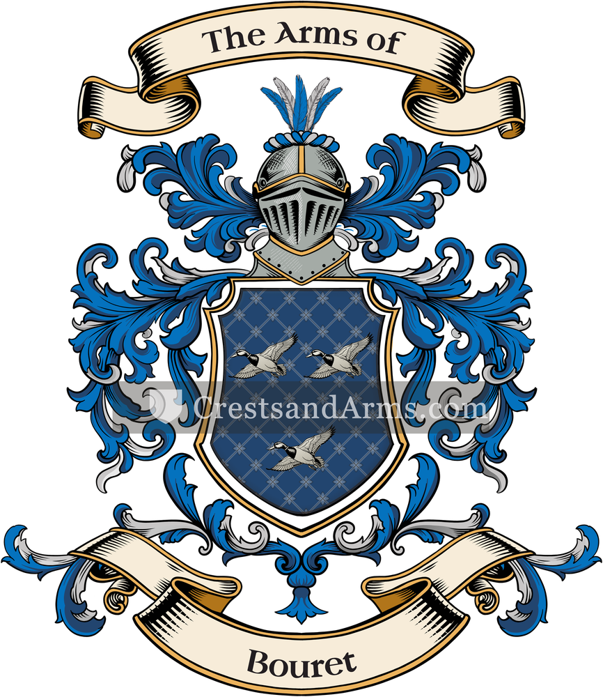 The Bouret coat of arms, drawn from the recorded blazon