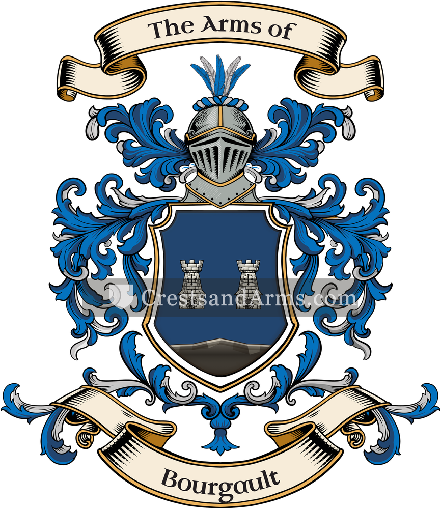 The Bourgault coat of arms, drawn from the recorded blazon