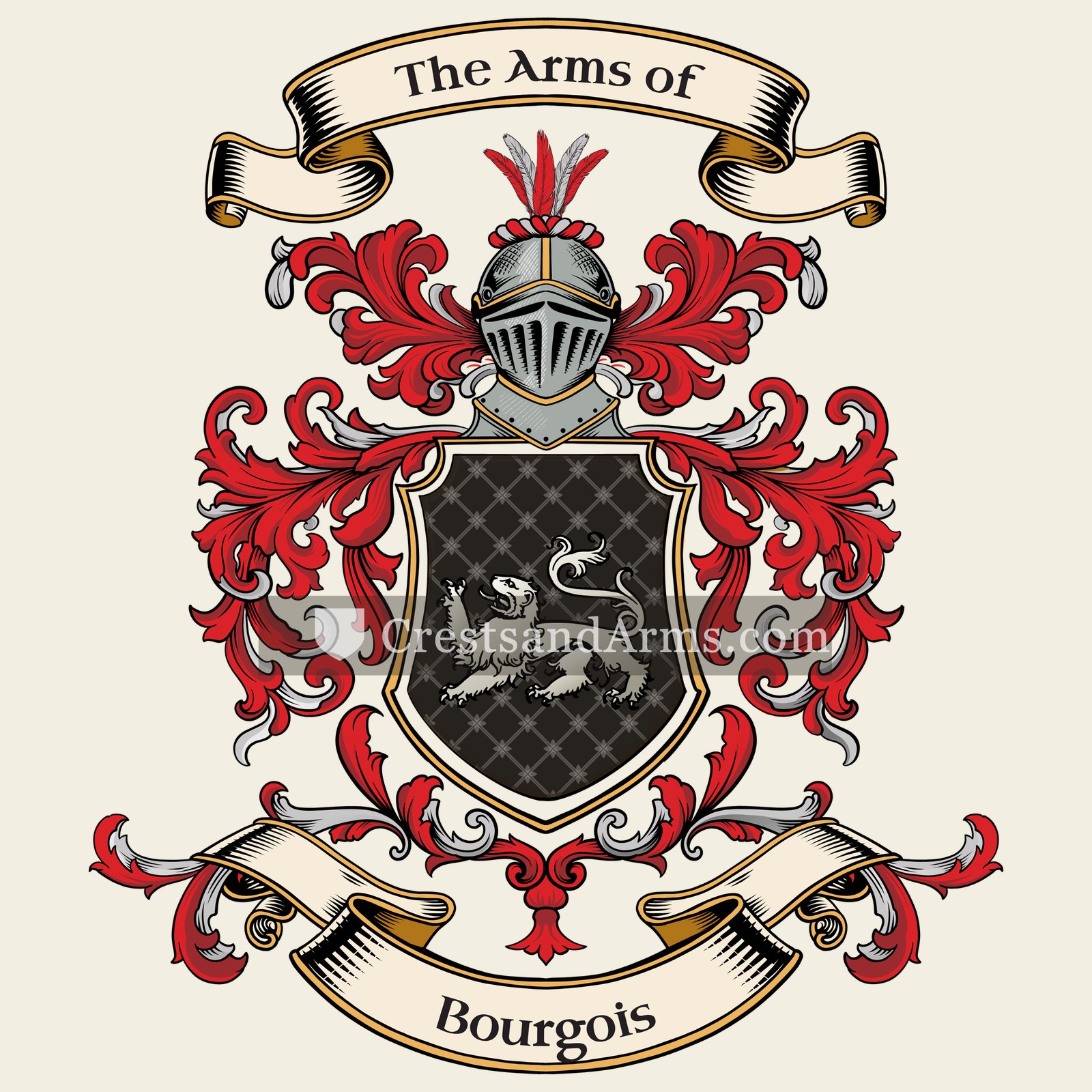 The Bourgois coat of arms, drawn from the recorded blazon