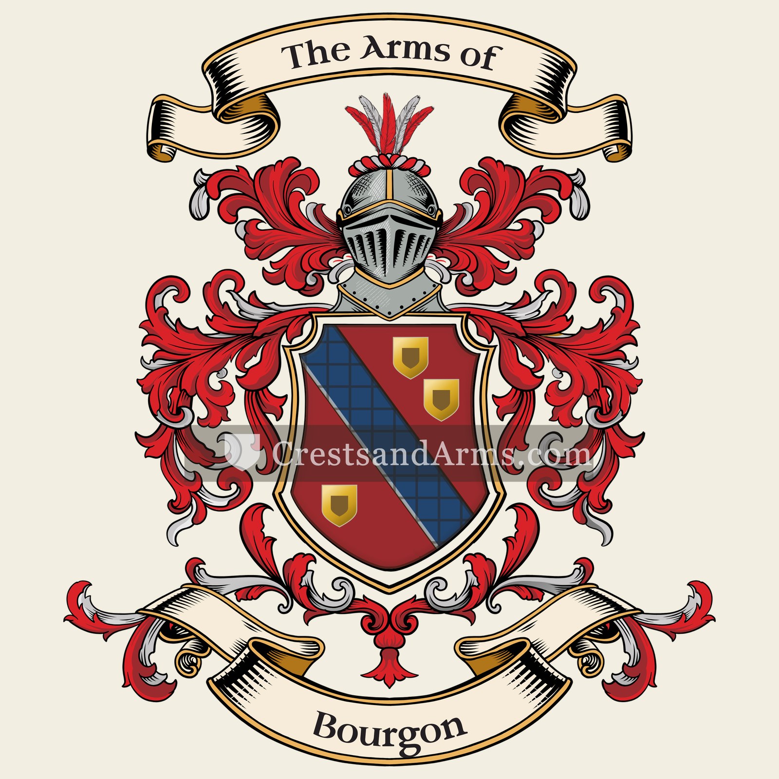 The Bourgon coat of arms, drawn from the recorded blazon