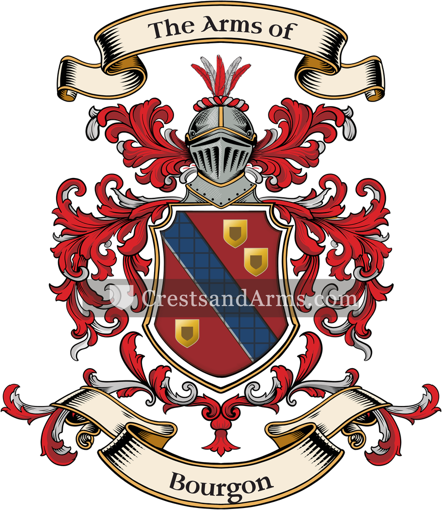 The Bourgon coat of arms, drawn from the recorded blazon