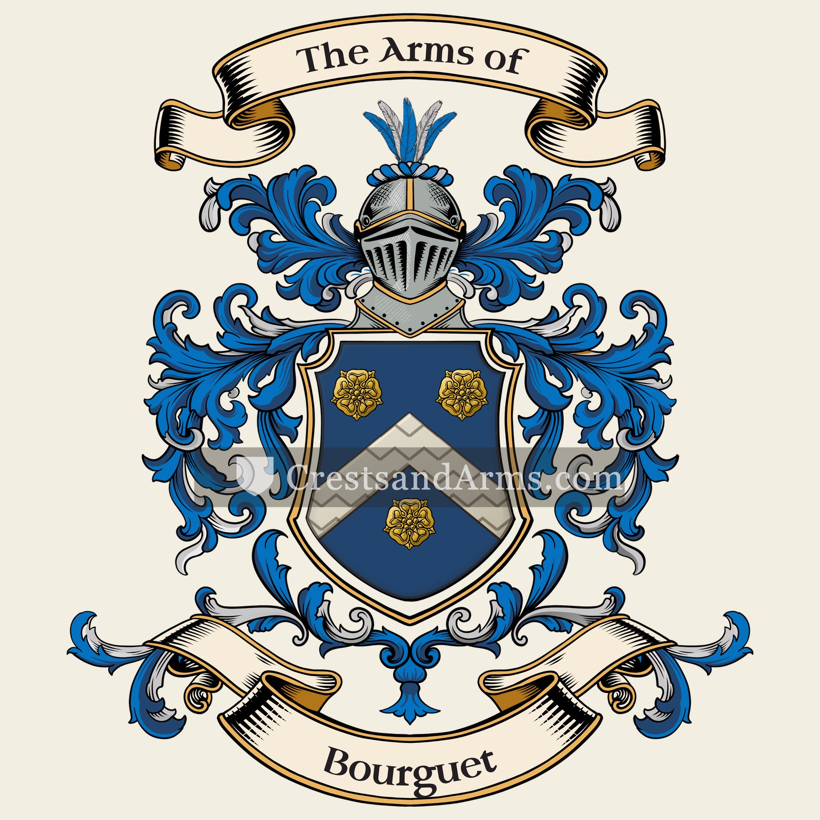 The Bourguet coat of arms, drawn from the recorded blazon
