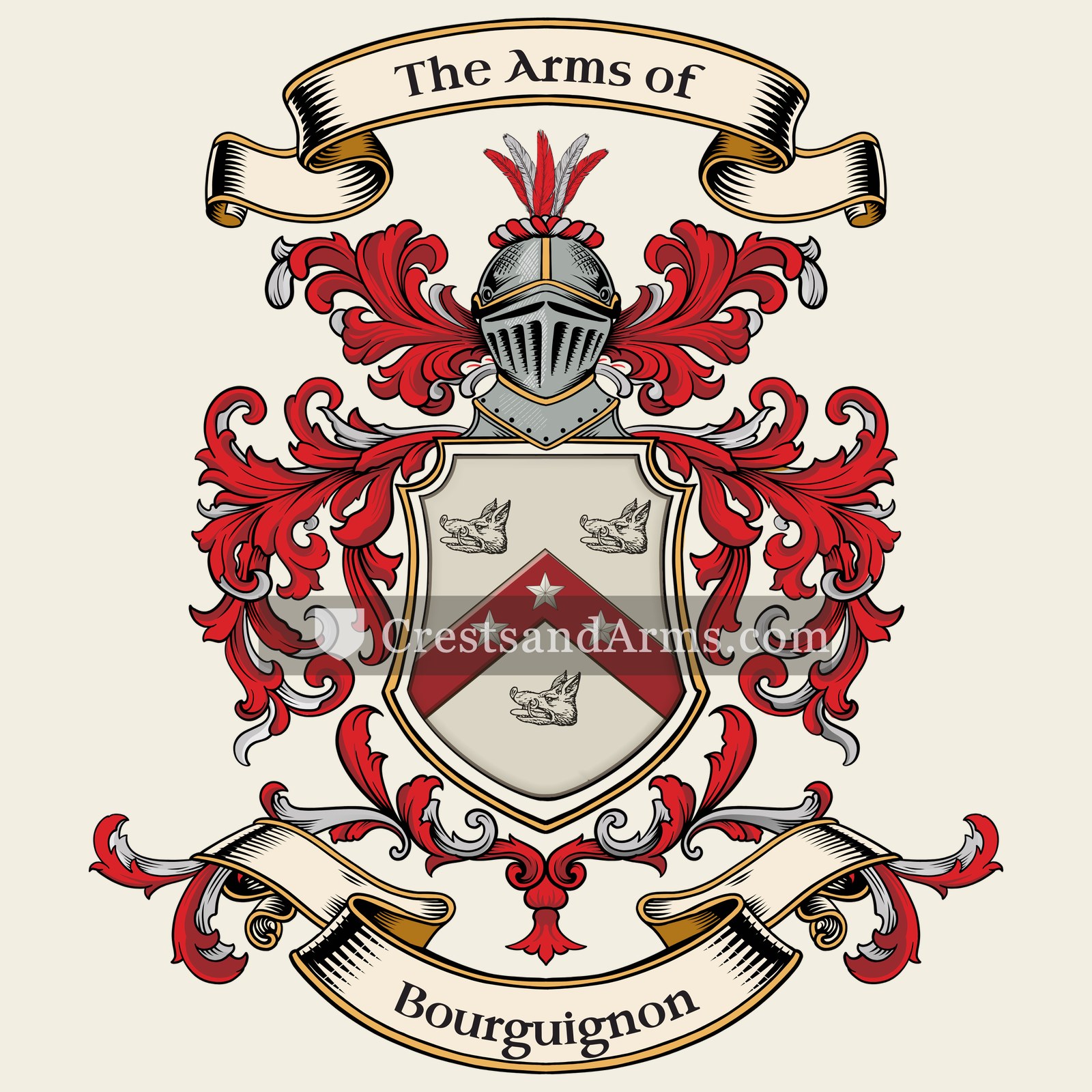 The Bourguignon coat of arms, drawn from the recorded blazon