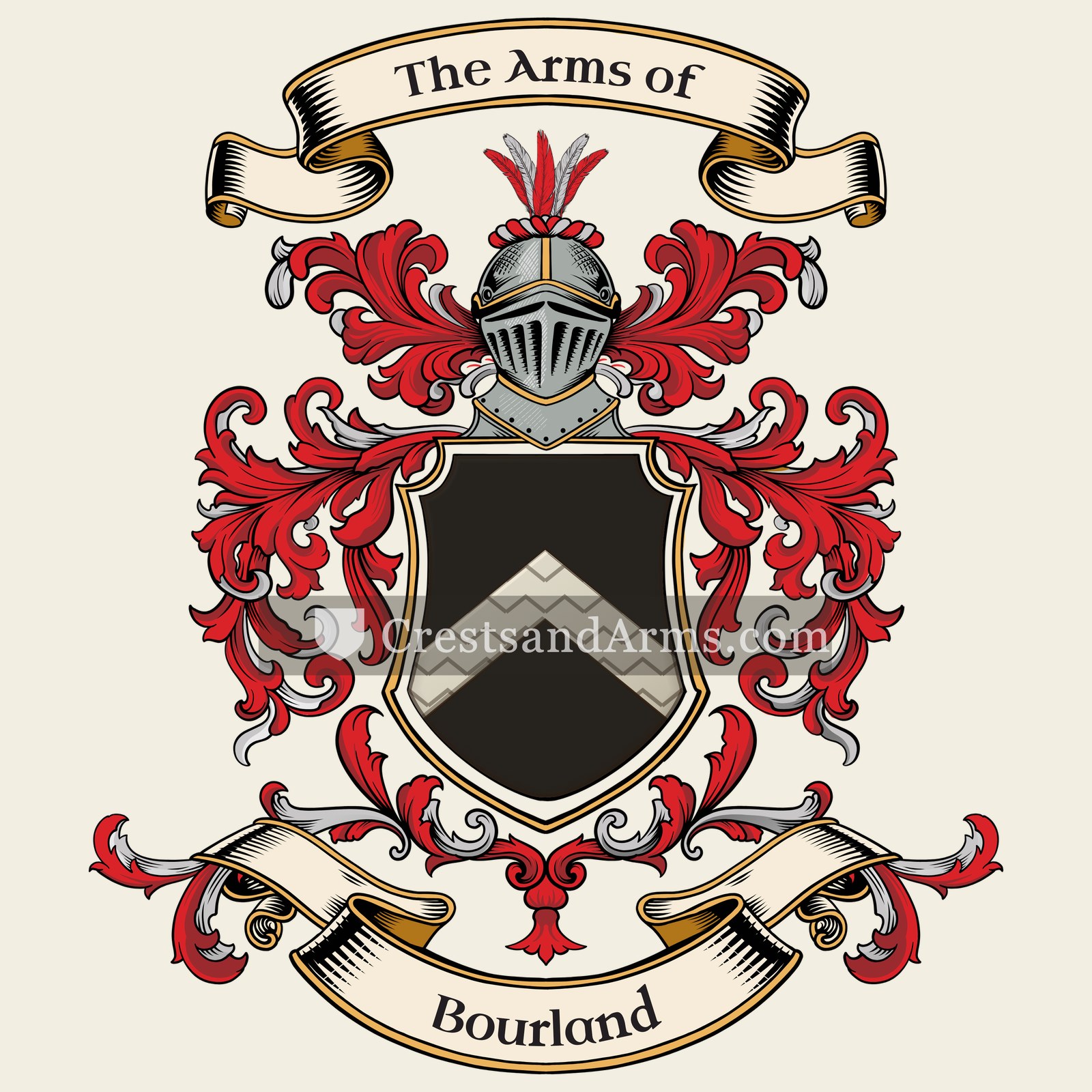 The Bourland coat of arms, drawn from the recorded blazon