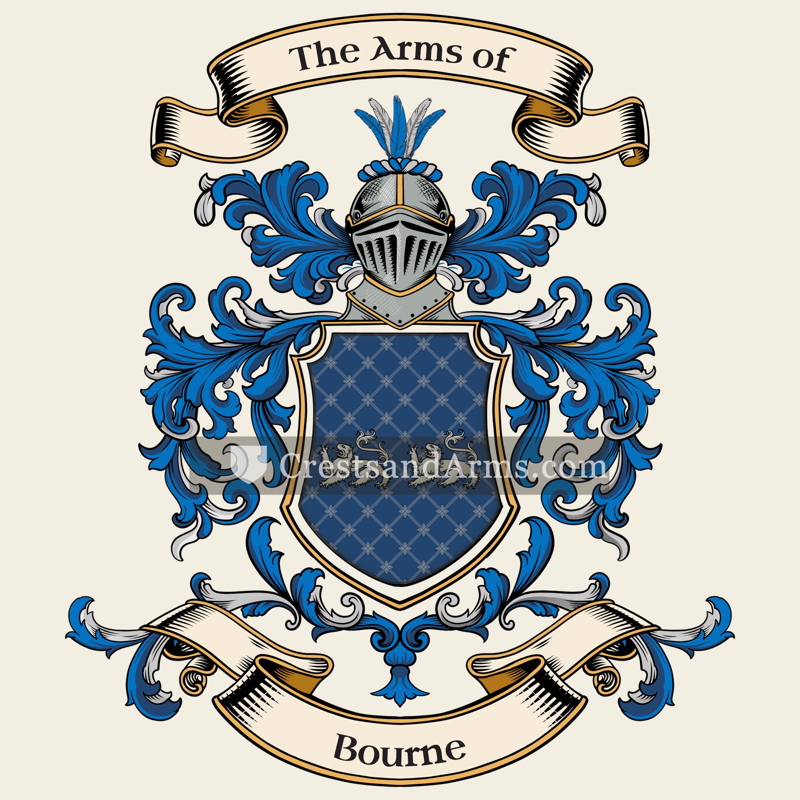 The Bourne coat of arms, drawn from the recorded blazon