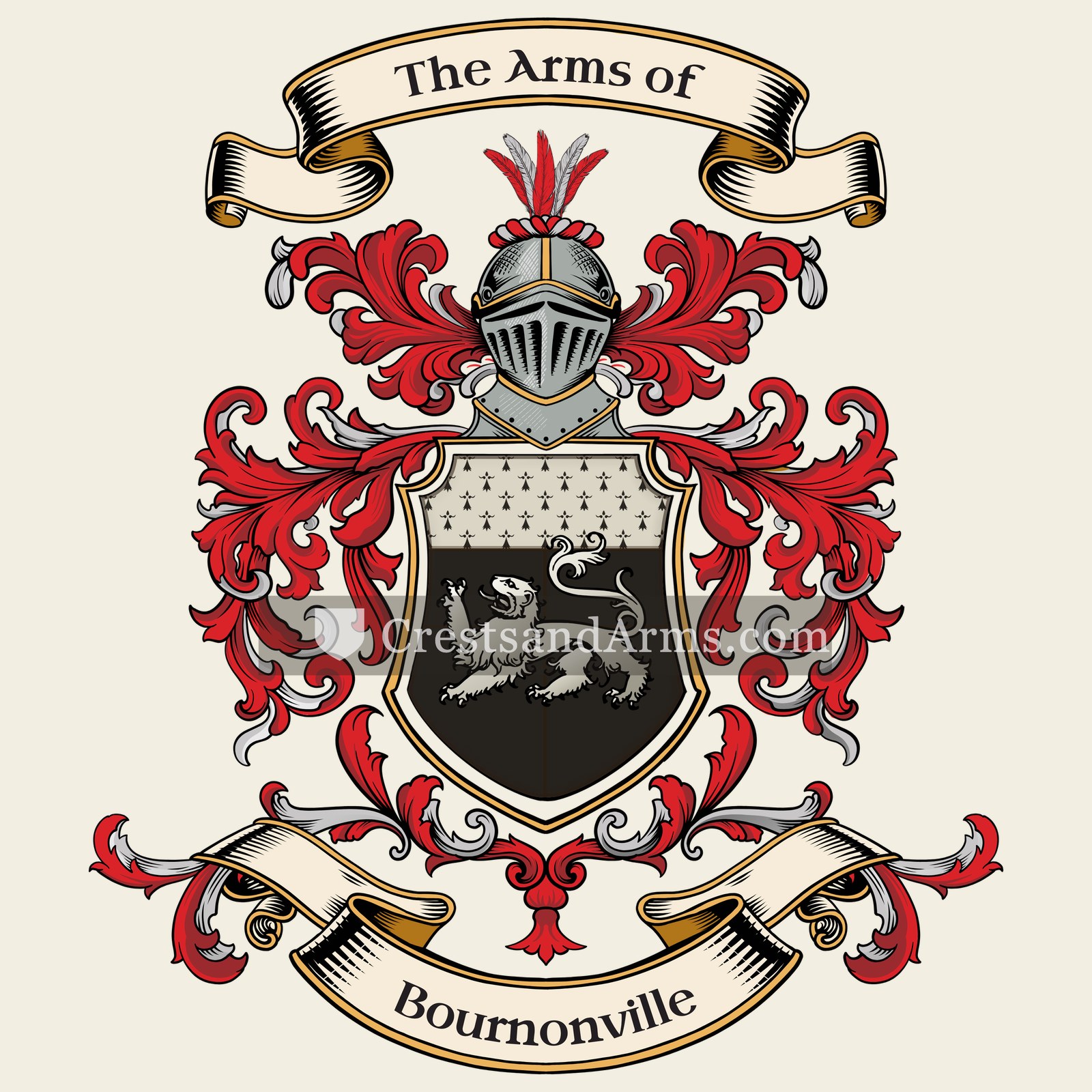 The Bournonville coat of arms, drawn from the recorded blazon