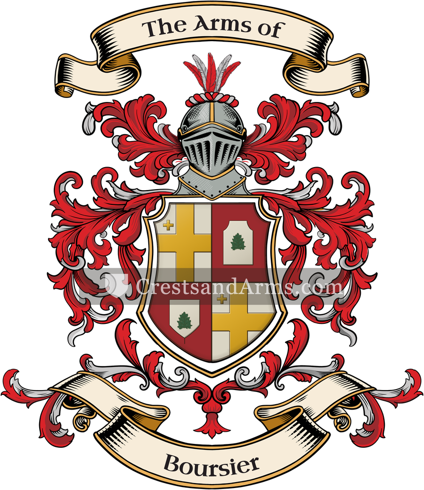 The Boursier coat of arms, drawn from the recorded blazon