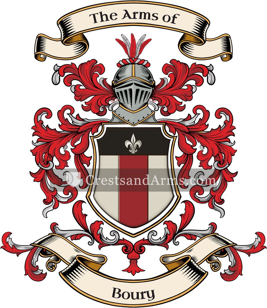 The Boury coat of arms, drawn from the recorded blazon