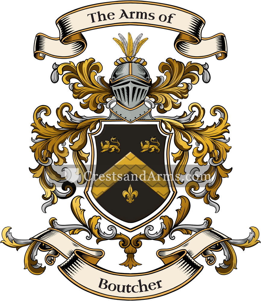 The Boutcher coat of arms, drawn from the recorded blazon