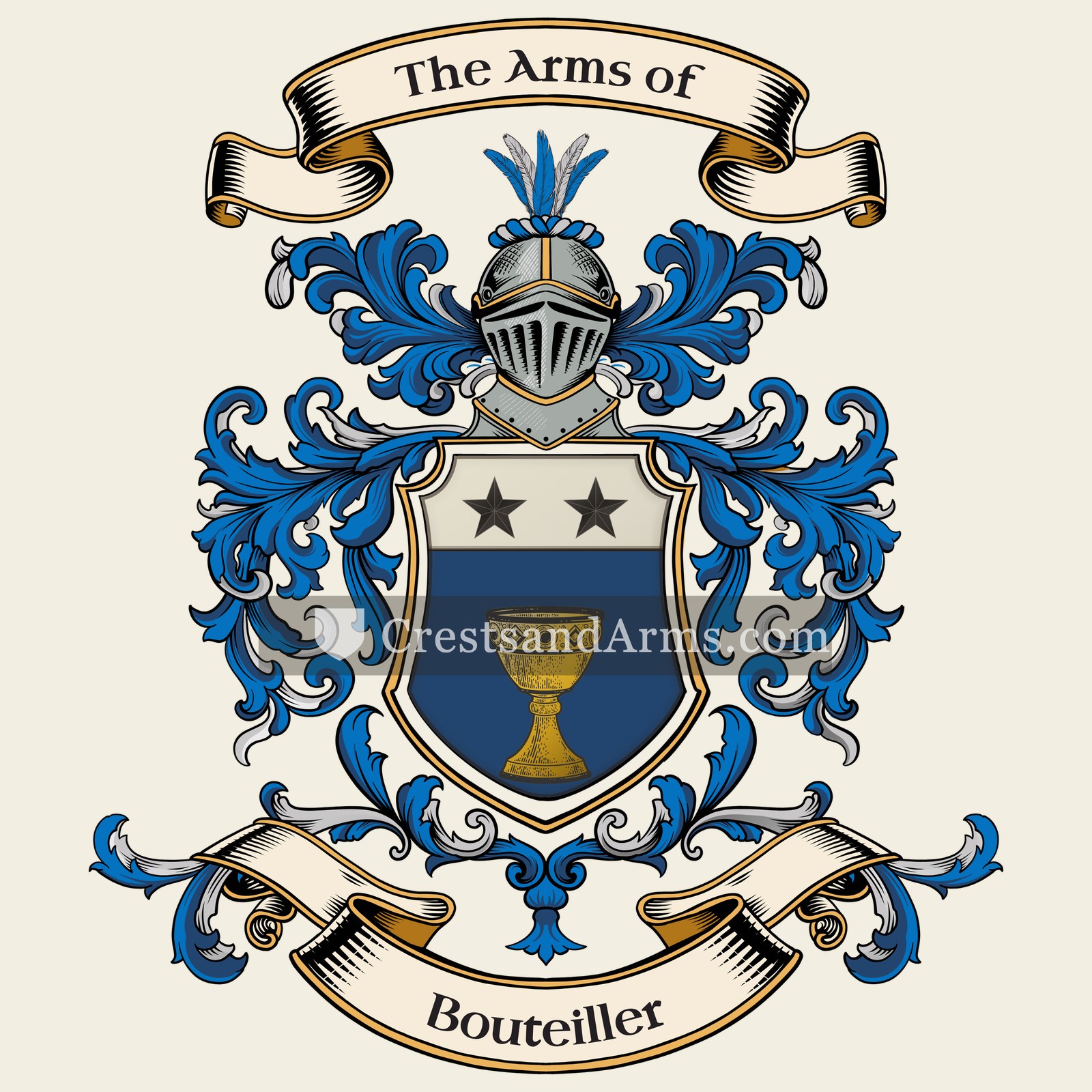 The Bouteiller coat of arms, drawn from the recorded blazon