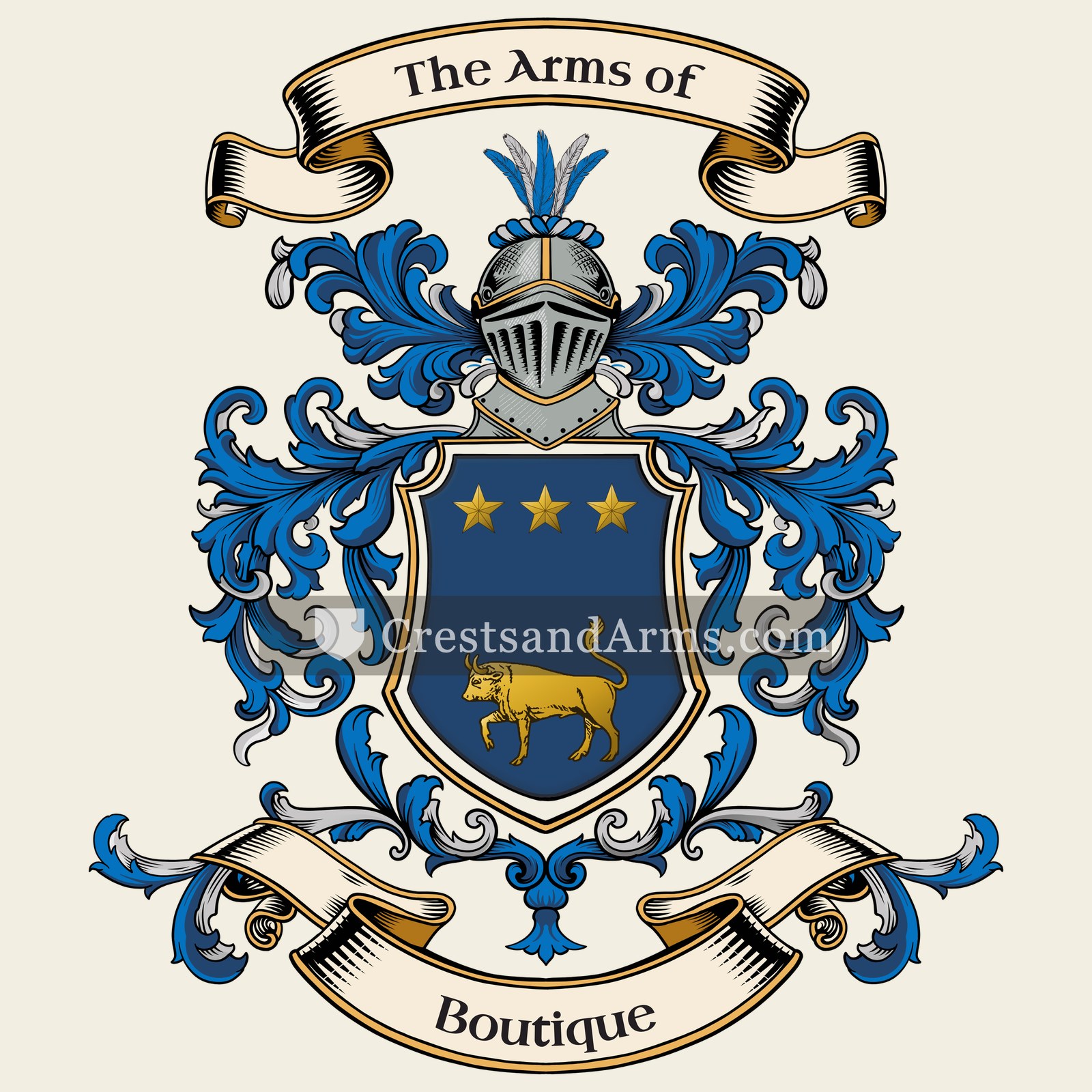 The Boutique coat of arms, drawn from the recorded blazon