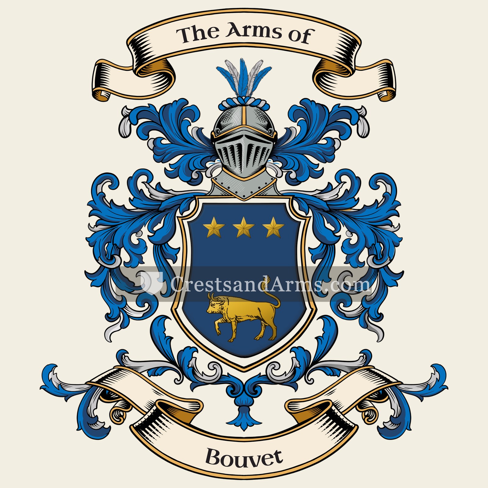 The Bouvet coat of arms, drawn from the recorded blazon