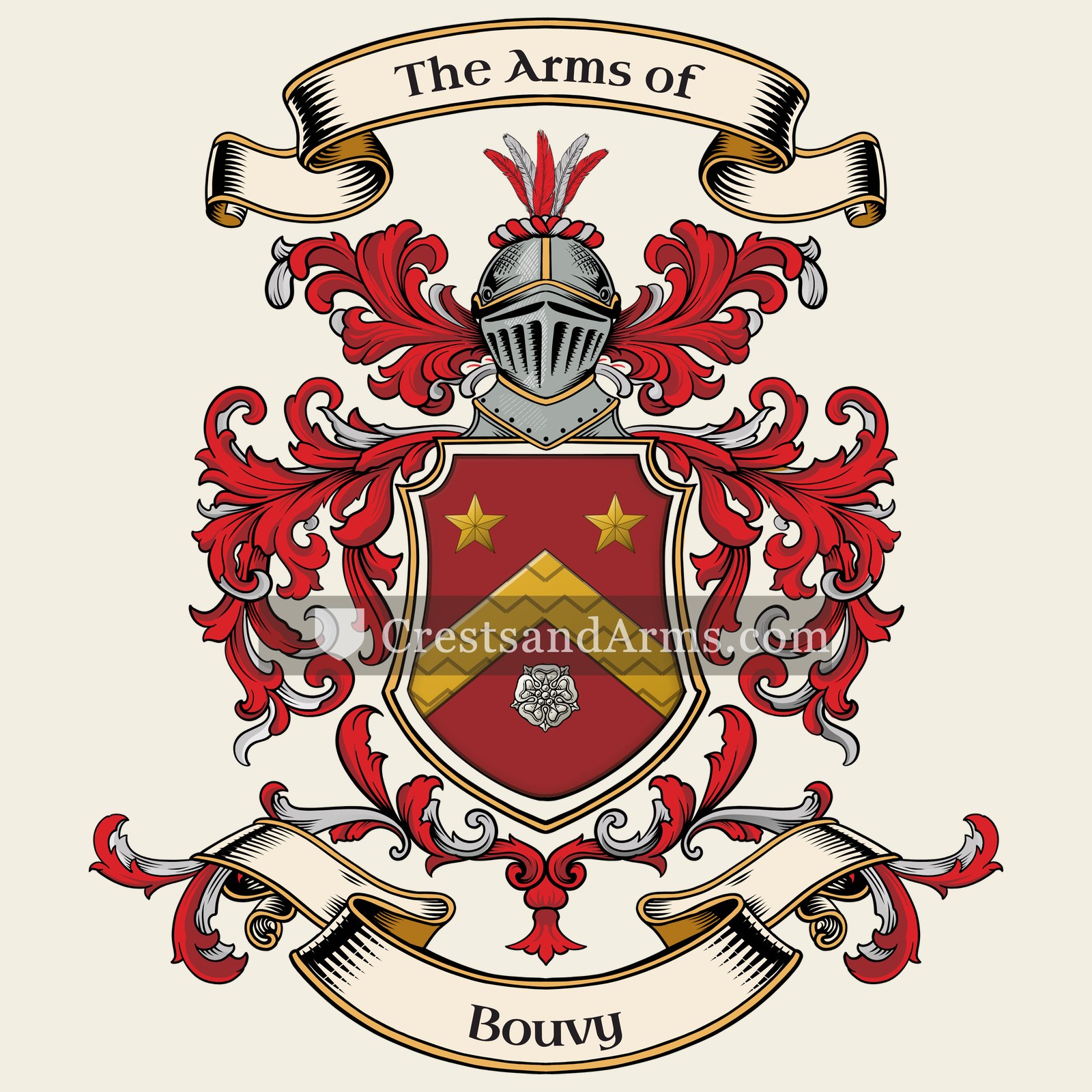 The Bouvy coat of arms, drawn from the recorded blazon