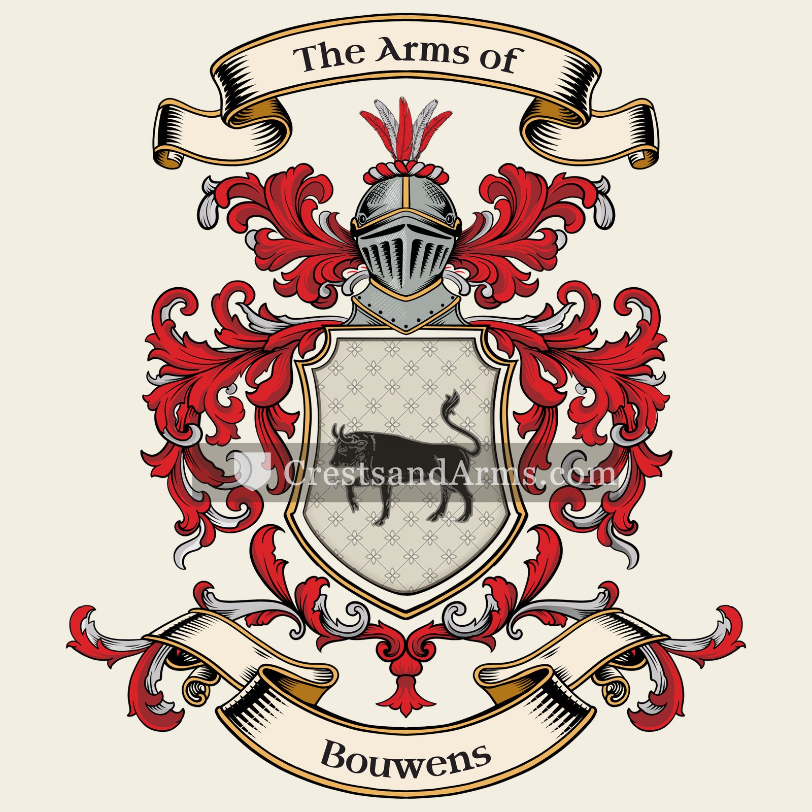 The Bouwens coat of arms, drawn from the recorded blazon