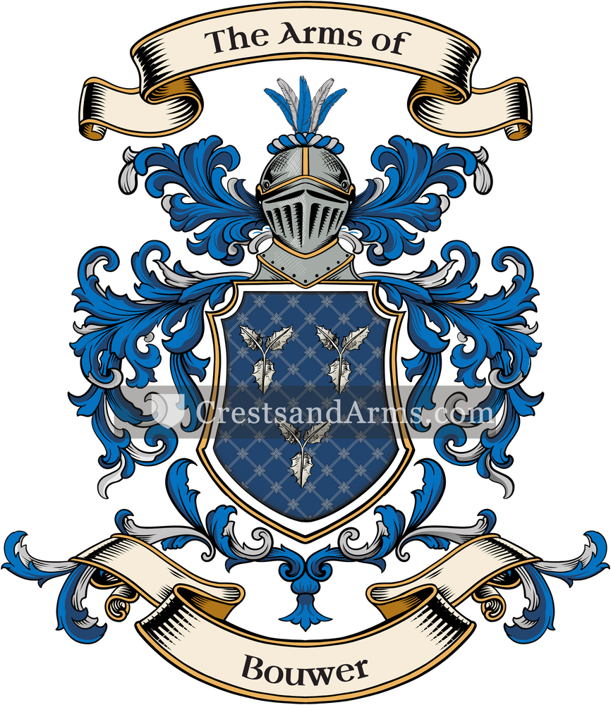 The Bouwer coat of arms, drawn from the recorded blazon