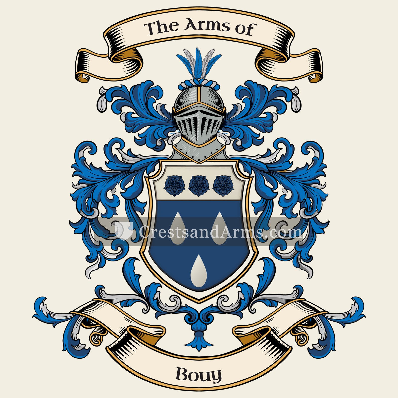 The Bouy coat of arms, drawn from the recorded blazon