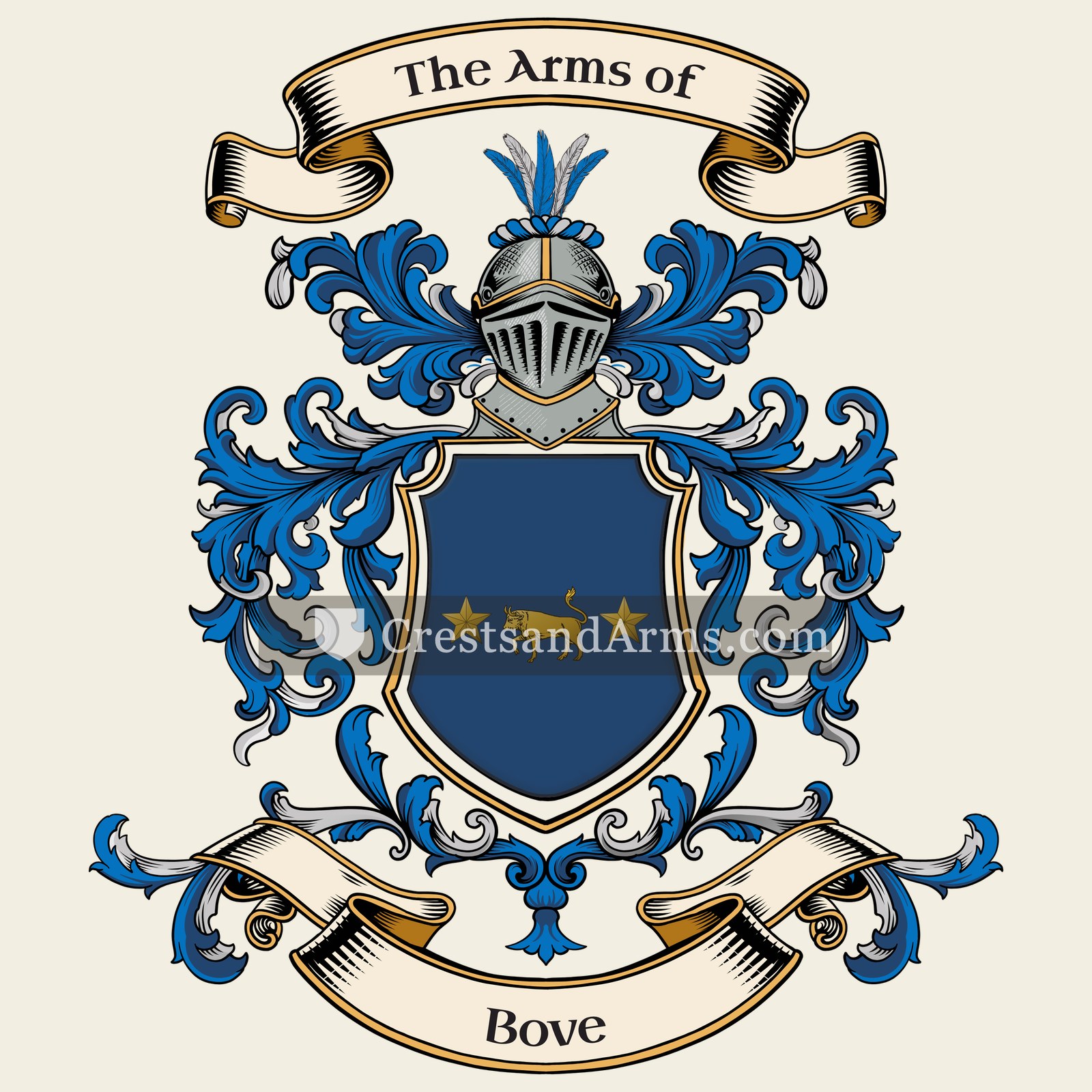The Bove coat of arms, drawn from the recorded blazon