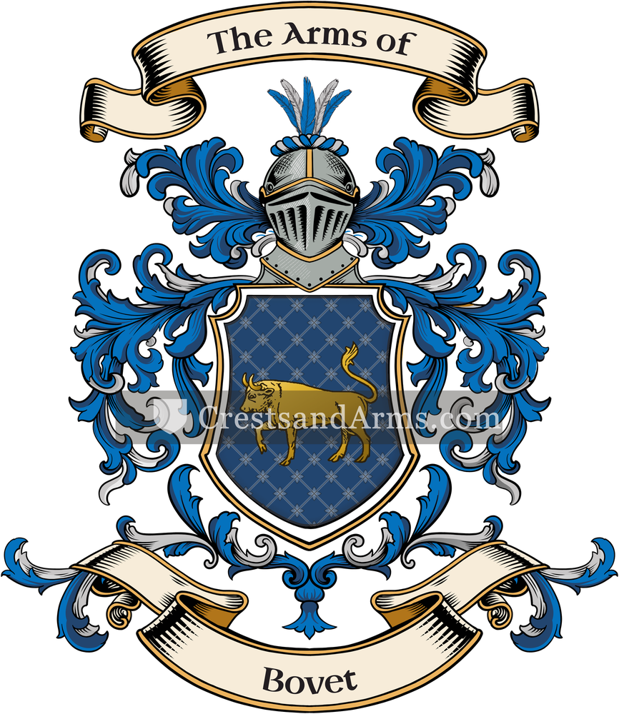 The Bovet coat of arms, drawn from the recorded blazon