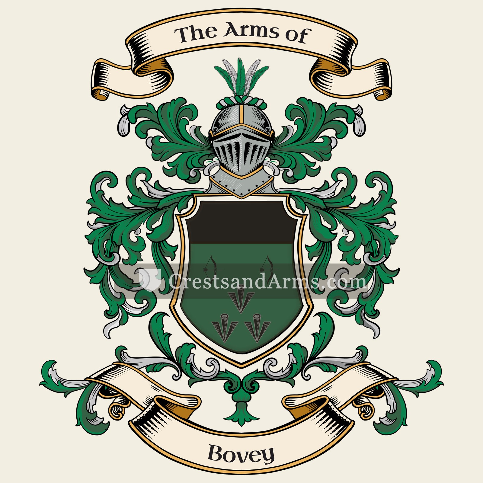 The Bovey coat of arms, drawn from the recorded blazon