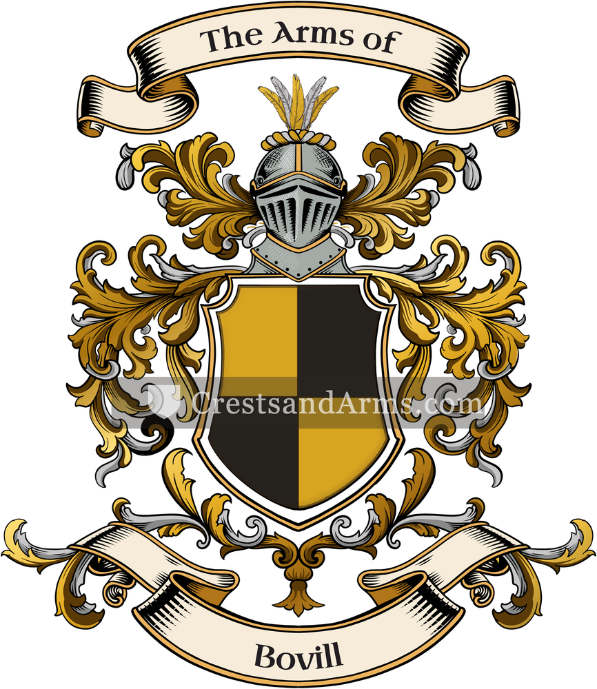 The Bovill coat of arms, drawn from the recorded blazon